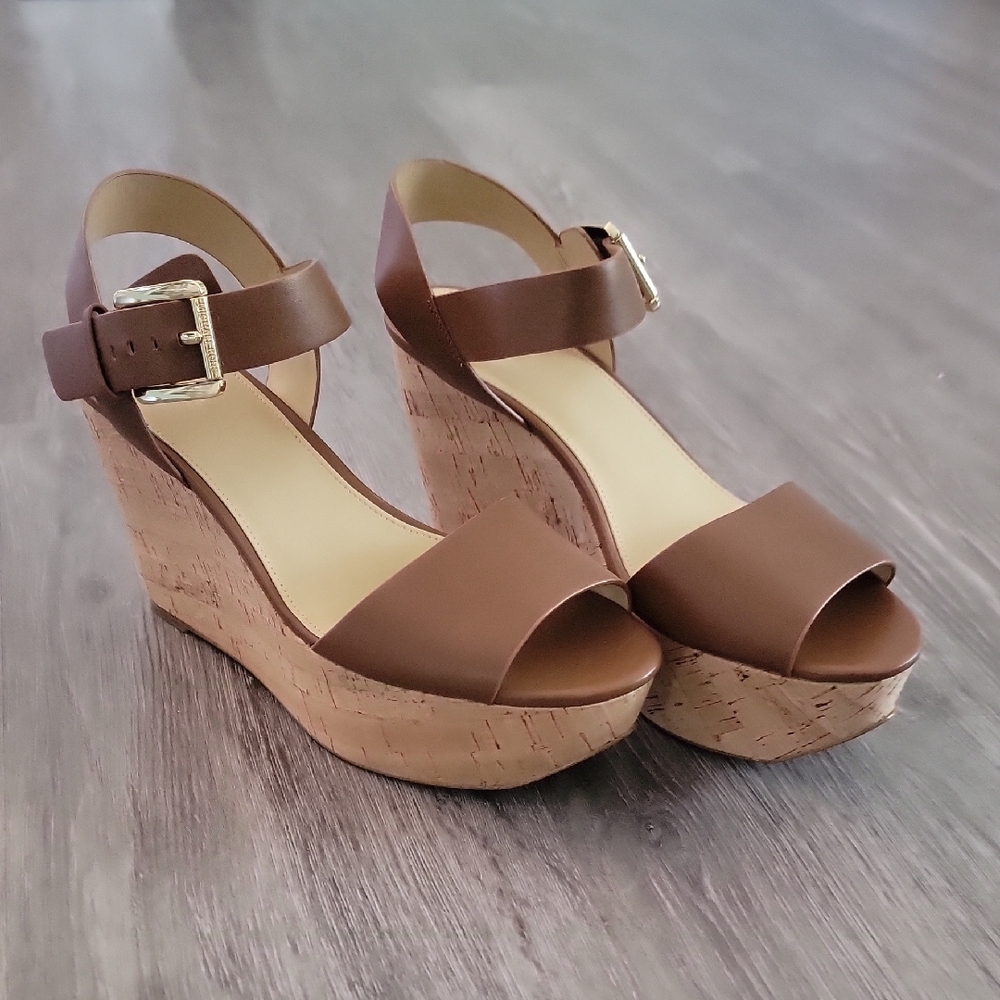 Michael Kors Brown Wedge Sandals with Ankle Strap